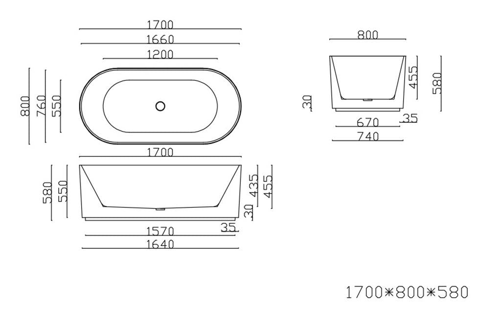 Capri Groove Matte Black Freestanding Bath  (Available in 1500mm / 1700mm)