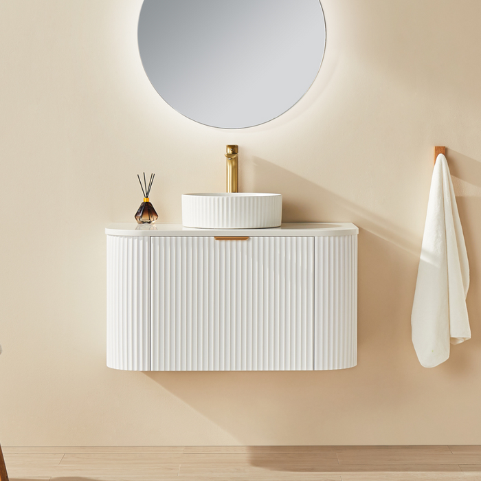 AVALON Matte White Wall Hung Fluted Vanity