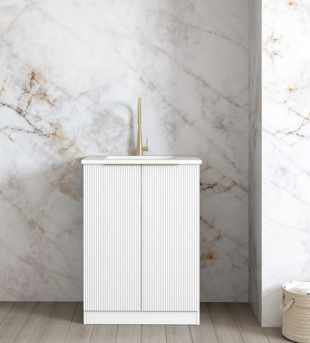 Otti Mini 650mm Base Laundry Cabinet Bentwood Matte White