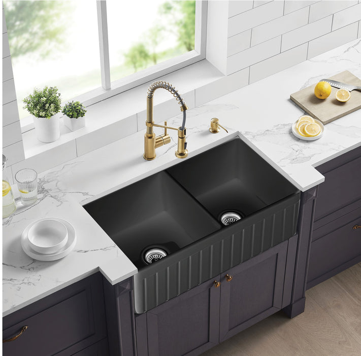 KENSINGTON Fireclay Double Butler Sink 838mm Matte Black