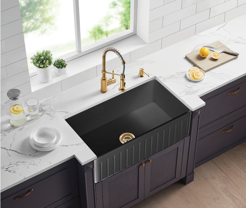 KENSINGTON Fireclay Single Butler Sink 838mm Matte Black