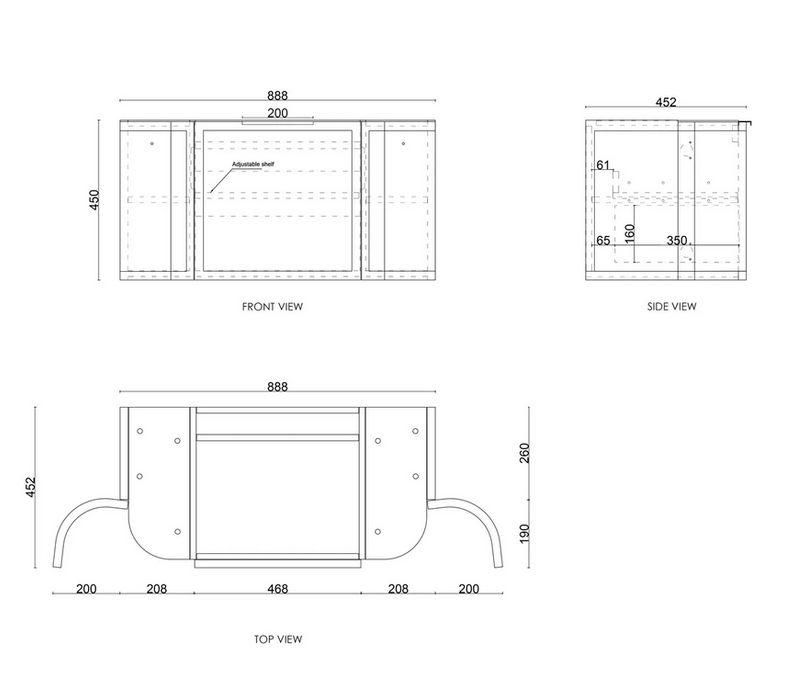 OTTI Australia HAMPSHIRE 900 Curved Wall Hung Vanity