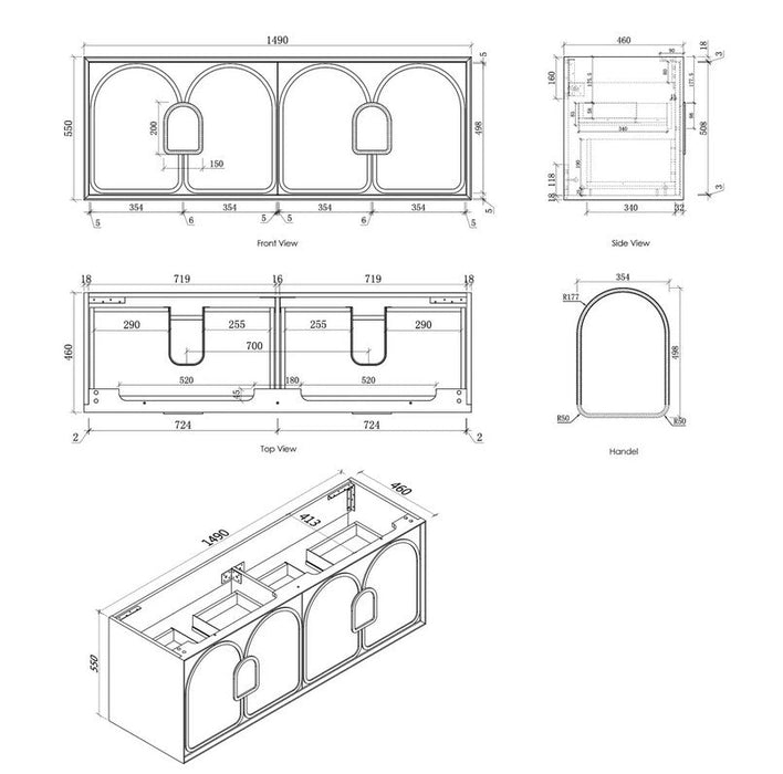 LAGUNA Black Oak Vanity Stone Top 1500