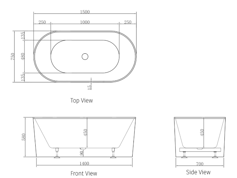 ATTICA NOOSA Freestanding Bath 1500 & 1700