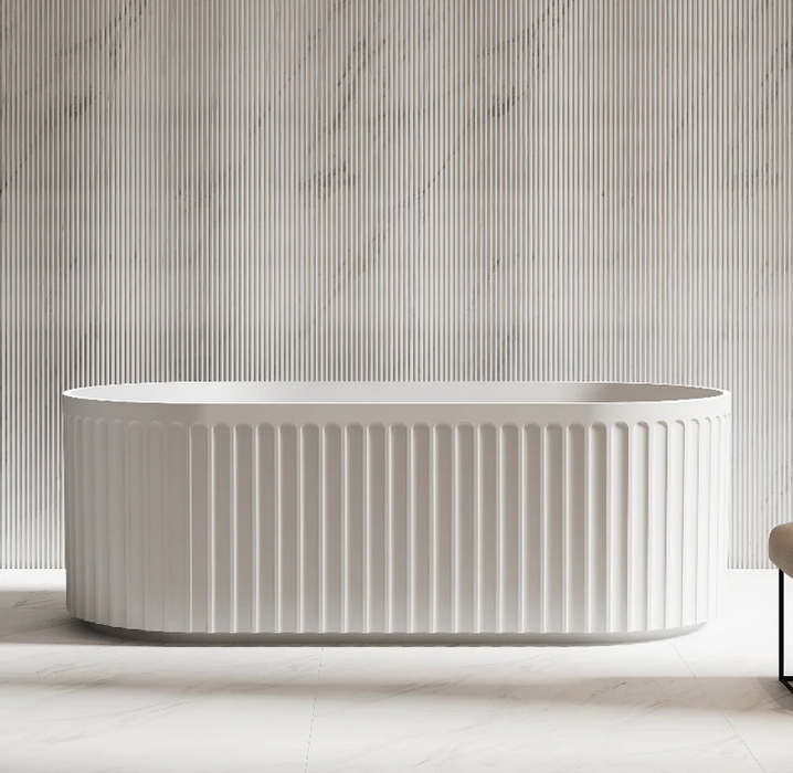 Artemis Fluted Matte White Designer Round Freestanding Bath