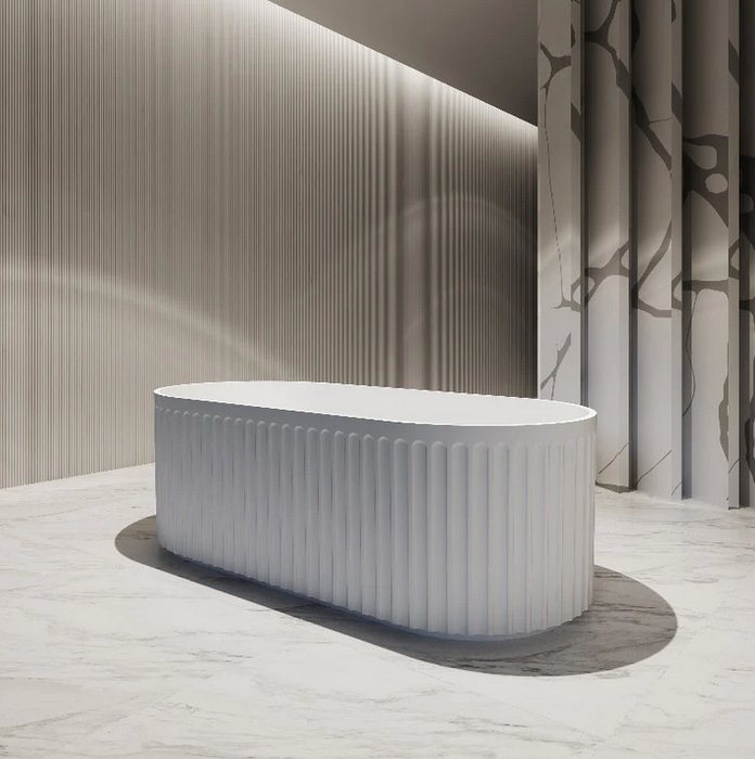 Artemis Fluted Matte White Designer Round Freestanding Bath