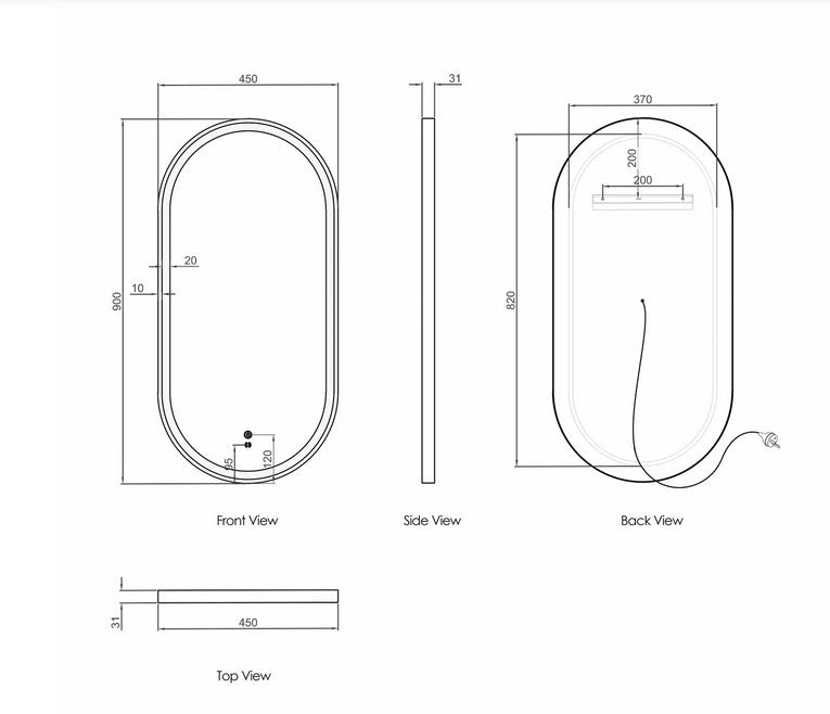 COOLUM Oval Matte White LED Mirror 900mm