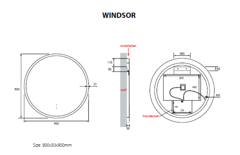 WINDSOR AULIC Touchless LED Framless Mirror