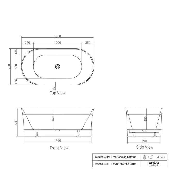 BONDI Freestanding Gloss White Bath 1500  & 1700