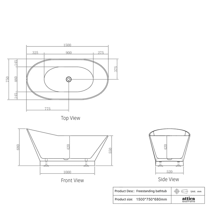 LONDON Freestanding Gloss White Bath 1500 & 1700