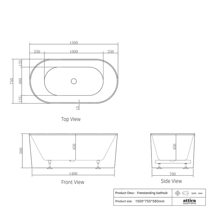 NOOSA Freestanding Bath 1500