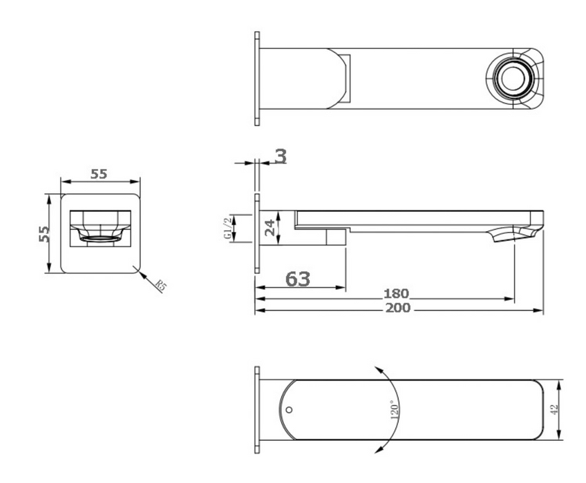 BOSTON Swivel Bath Spout - Brushed Gunmetal - Renovation Box