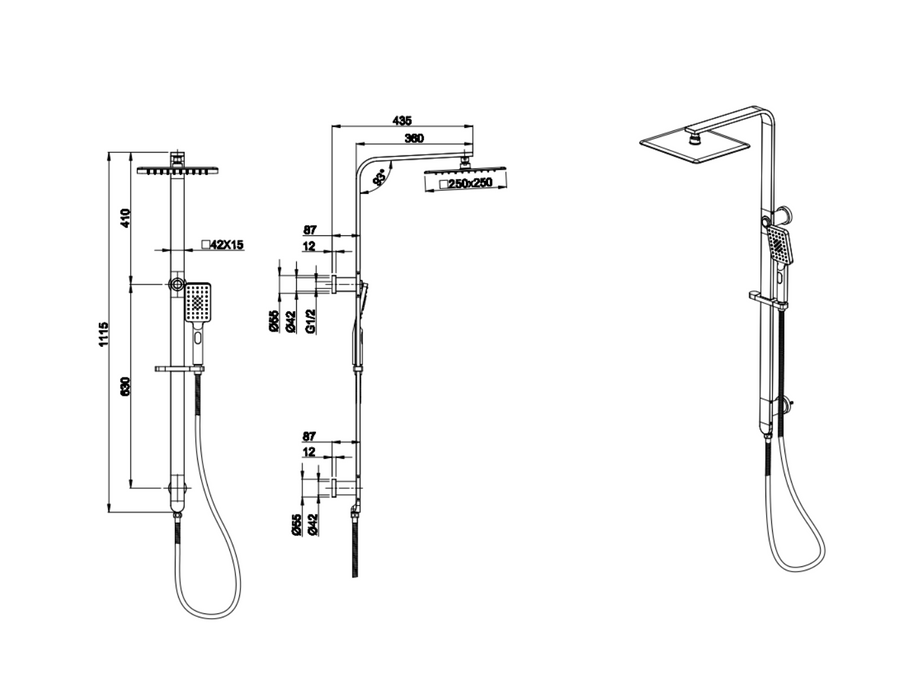 BOSTON Twin Shower On Rail - 4 Colours