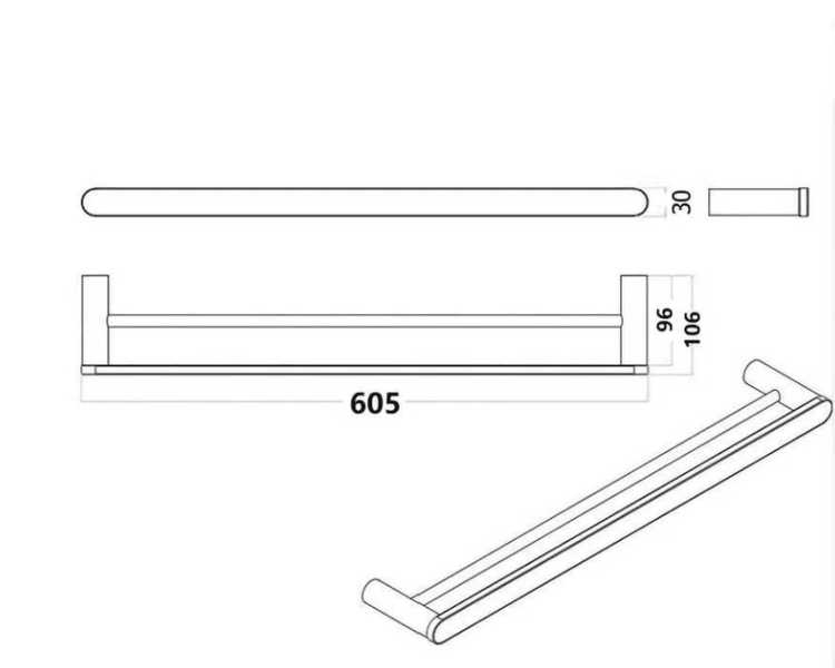 BYRON Double Towel Rail 600 - Brushed Gold - Renovation Box