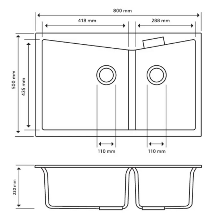 CARYSIL White Granite Double Bowl Sink 800x500.