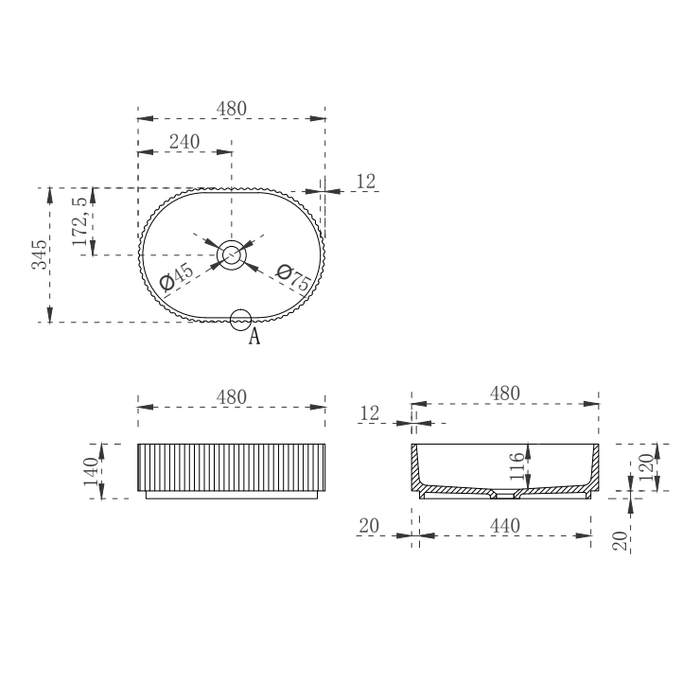 KIRRIBILLI Groove Fluted Basin Matte White