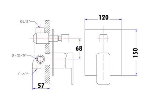 COMPACT Square Wall Mixer with Diverter - 3 Colours