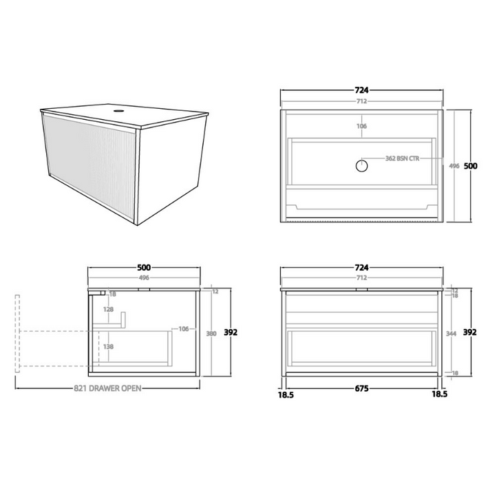 BELLEVUE Prime Oak Wall Hung Vanity