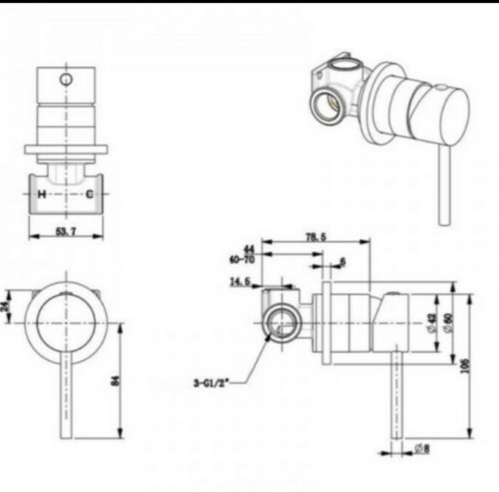 BYRON Shower/Bath Mixer - Brushed Gold - Renovation Box