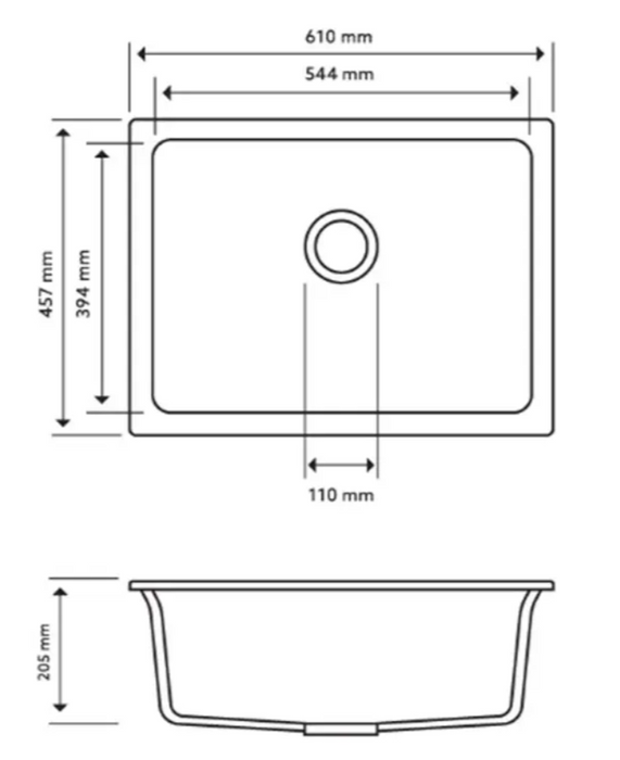 CARYSIL Concrete Grey Granite Single Bowl Sink 610x457