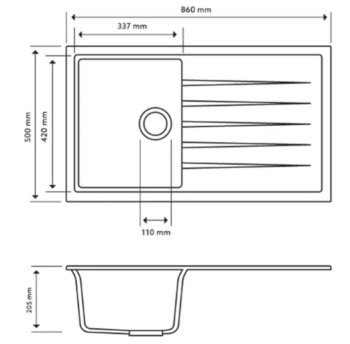 CARYSIL White Single Sink with Drainer Board 860