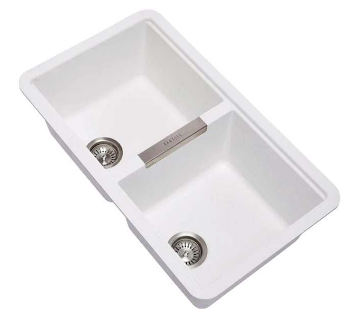 CARYSIL White Granite Double Bowl Undermount Sink