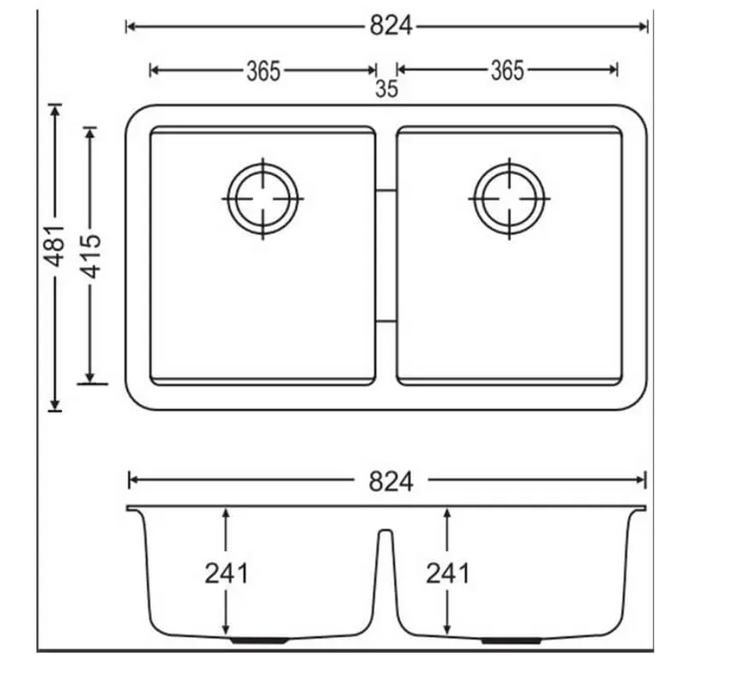 CARYSIL Black Granite Double Bowl Undermount Sink