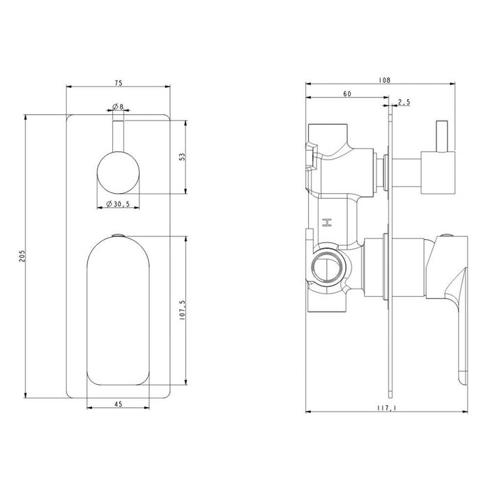 MAXIMO Wall Mixer With Diverter - 3 Colours